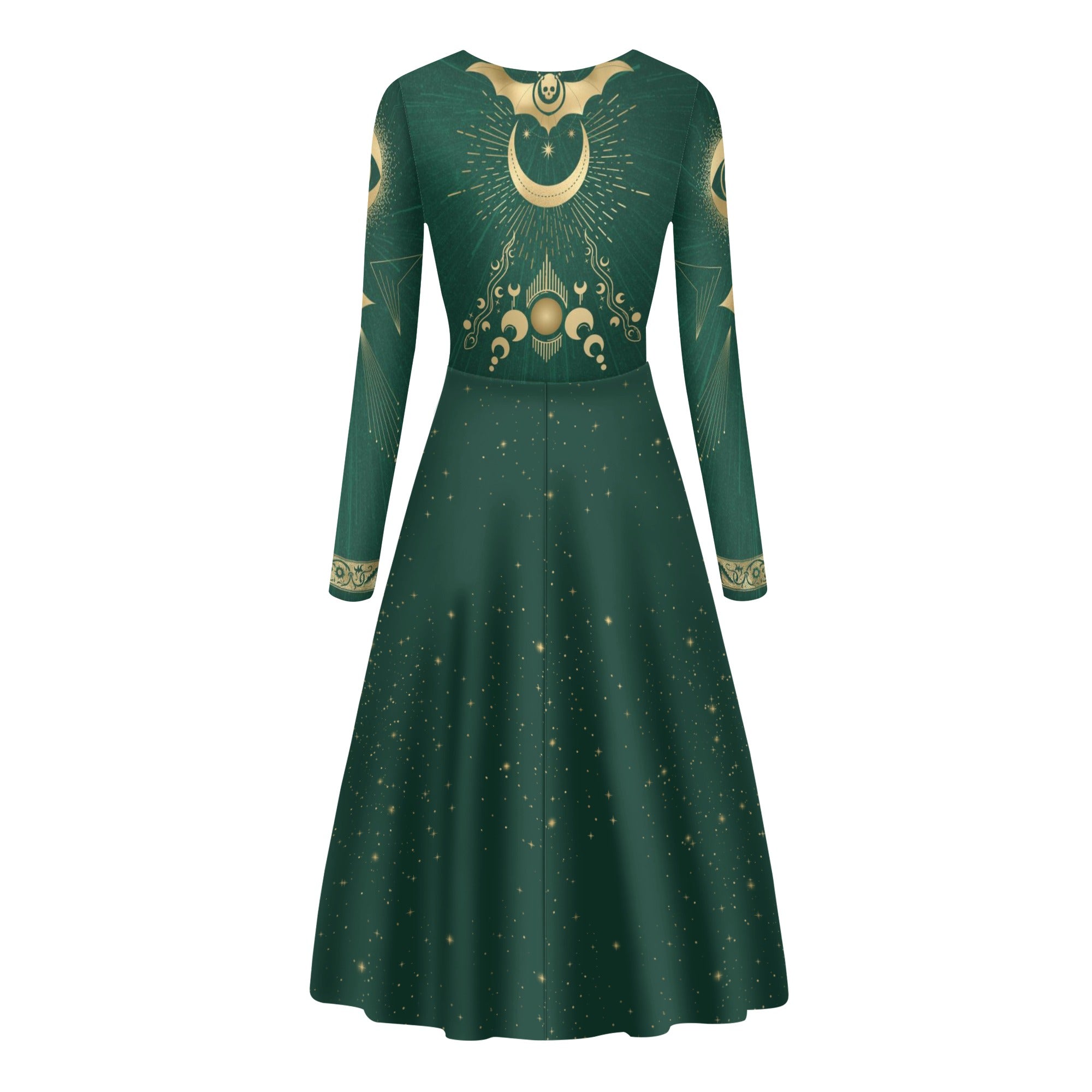 Fit and Flare Maxi Dress | Long Sleeves | Casual or Semi-Formal| Elegant Celestial Dress | Emerald Green