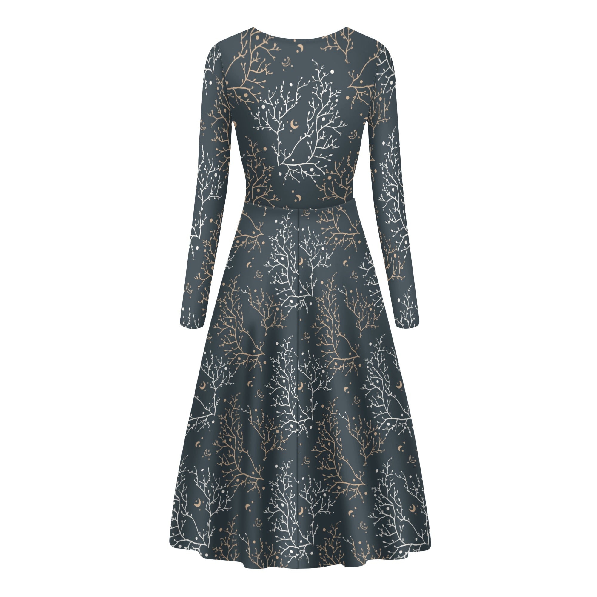 Fit and Flare Maxi Dress-Long Sleeves-Casual or Semi-Formal-Elegant Cottagecore Dress