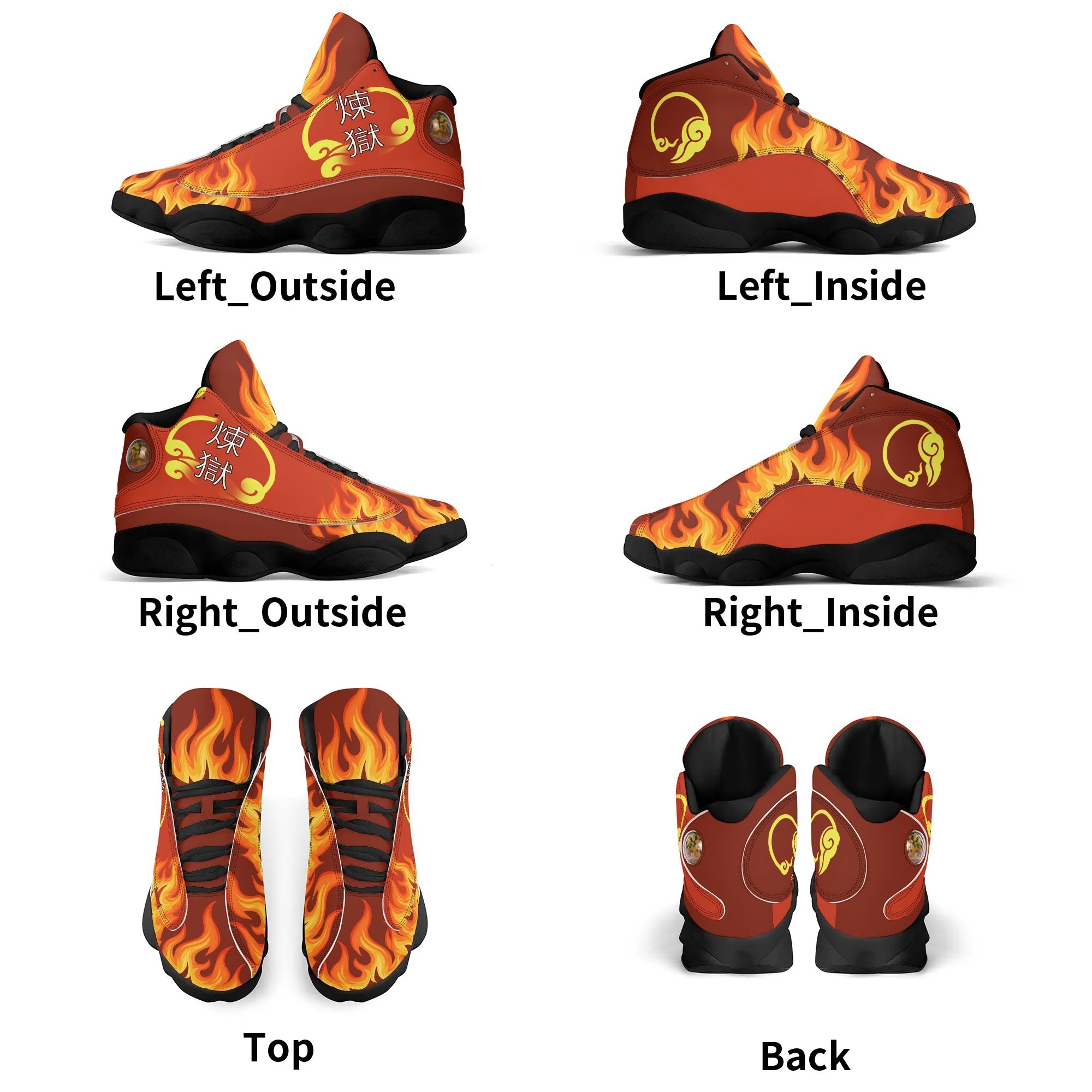 Skate shoe | High Top Sneakers | PU Vegan Leather Basketball shoes | Anime Slayer of Demon | Red Flames pattern