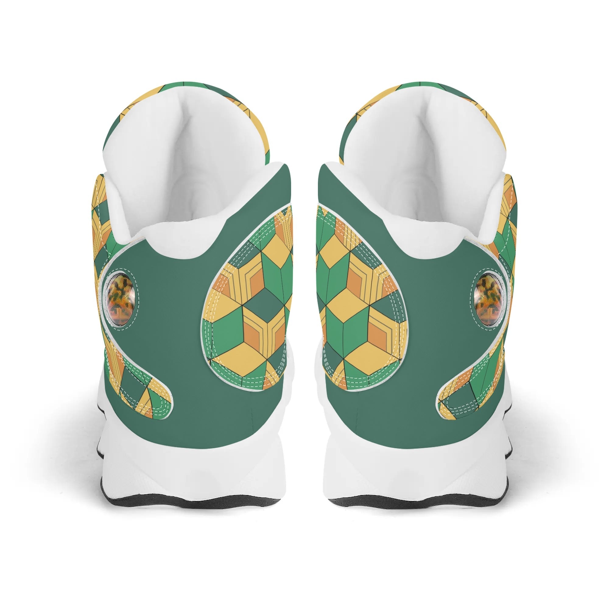 Skate shoe | High Top Sneakers | PU Vegan Leather Basketball shoes | Anime Slayer of Demon | Green Yellow Pattern