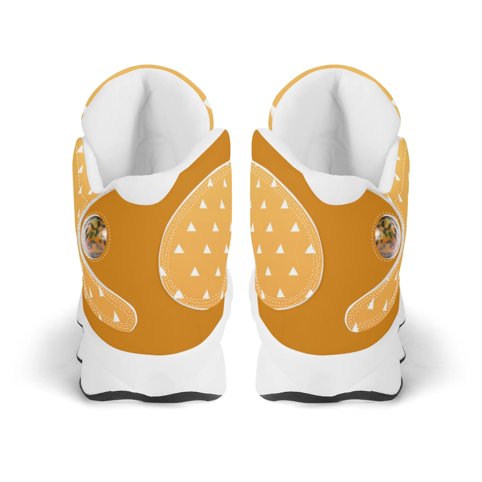 Skate shoe | High Top Sneakers | PU Vegan Leather Basketball shoes | Anime Slayer of Demon | Yellow Orange Triangles