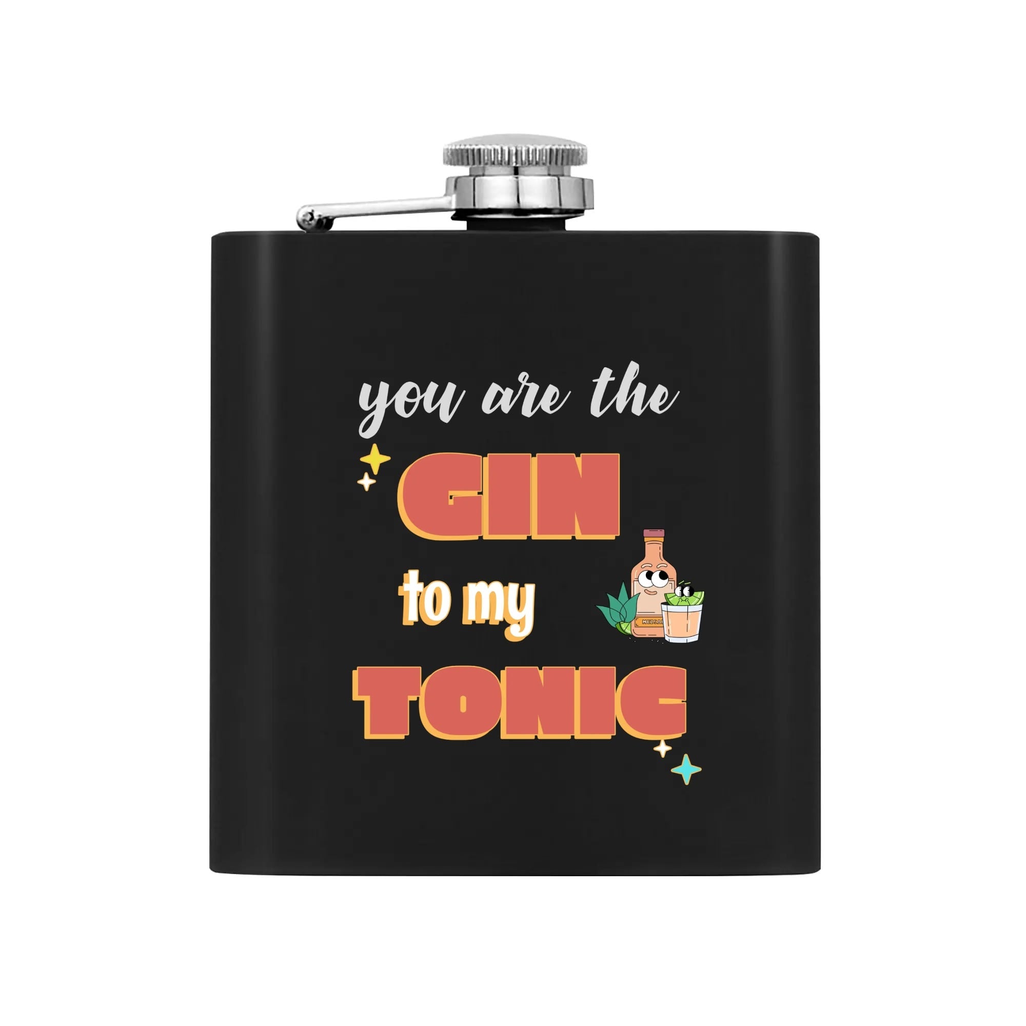 Funny Gag Gift ideas for men | Stainless Steel Hip Flask Gift Set with Funnel & Shot Glasses | Gin to my Tonic