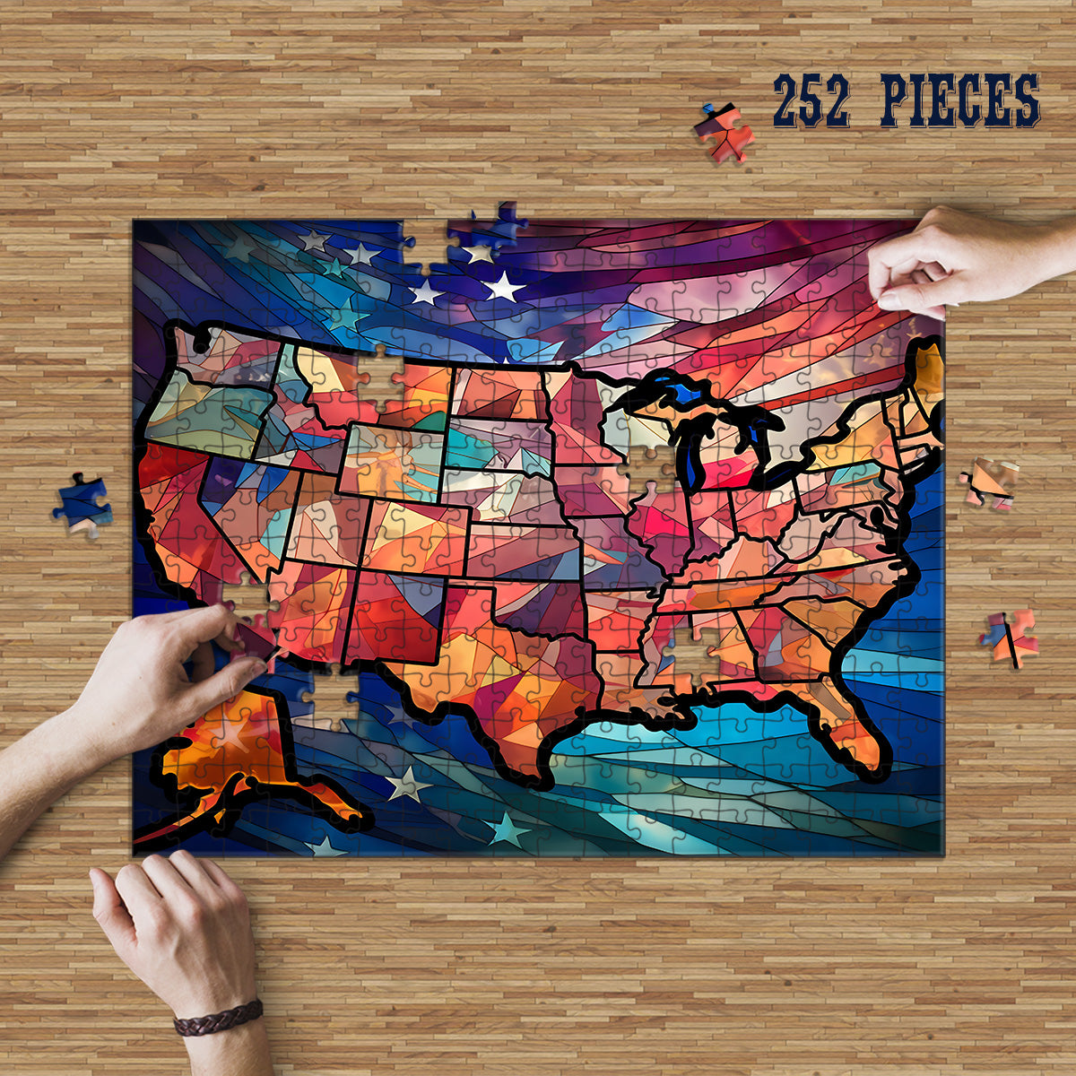Rectangle Puzzles for All Ages – High-Quality, Durable, and Fun Jigsaw with Precision Laser-Cut Pieces | Stained Glass Art - 50 States of America