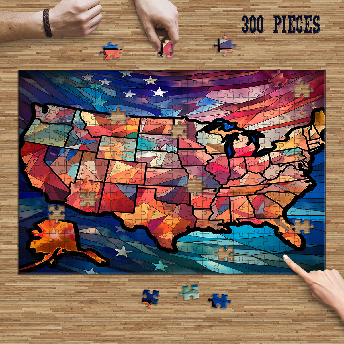 Rectangle Puzzles for All Ages – High-Quality, Durable, and Fun Jigsaw with Precision Laser-Cut Pieces | Stained Glass Art - 50 States of America