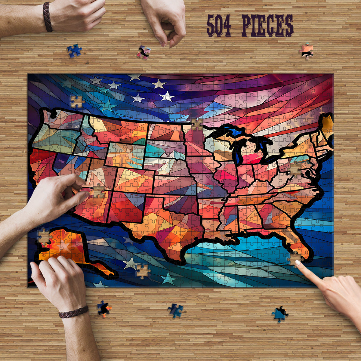 Rectangle Puzzles for All Ages – High-Quality, Durable, and Fun Jigsaw with Precision Laser-Cut Pieces | Stained Glass Art - 50 States of America