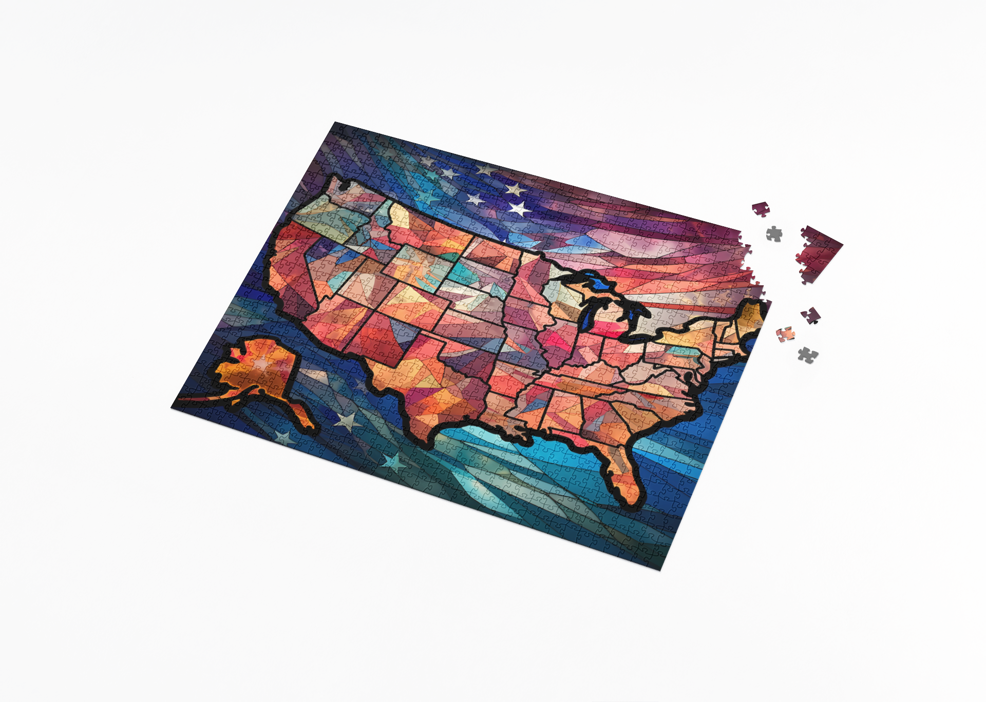 Rectangle Puzzles for All Ages – High-Quality, Durable, and Fun Jigsaw with Precision Laser-Cut Pieces | Stained Glass Art - 50 States of America