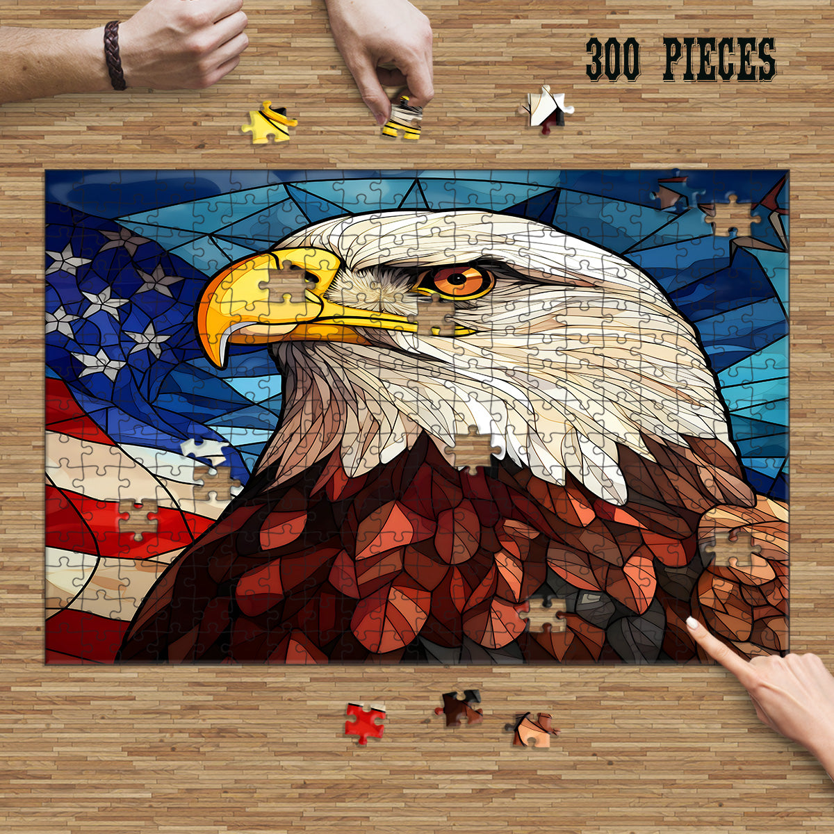 Rectangle Puzzles for All Ages – High-Quality, Durable, and Fun Jigsaw with Precision Laser-Cut Pieces | Stained Glass Art - American Bald Eagle