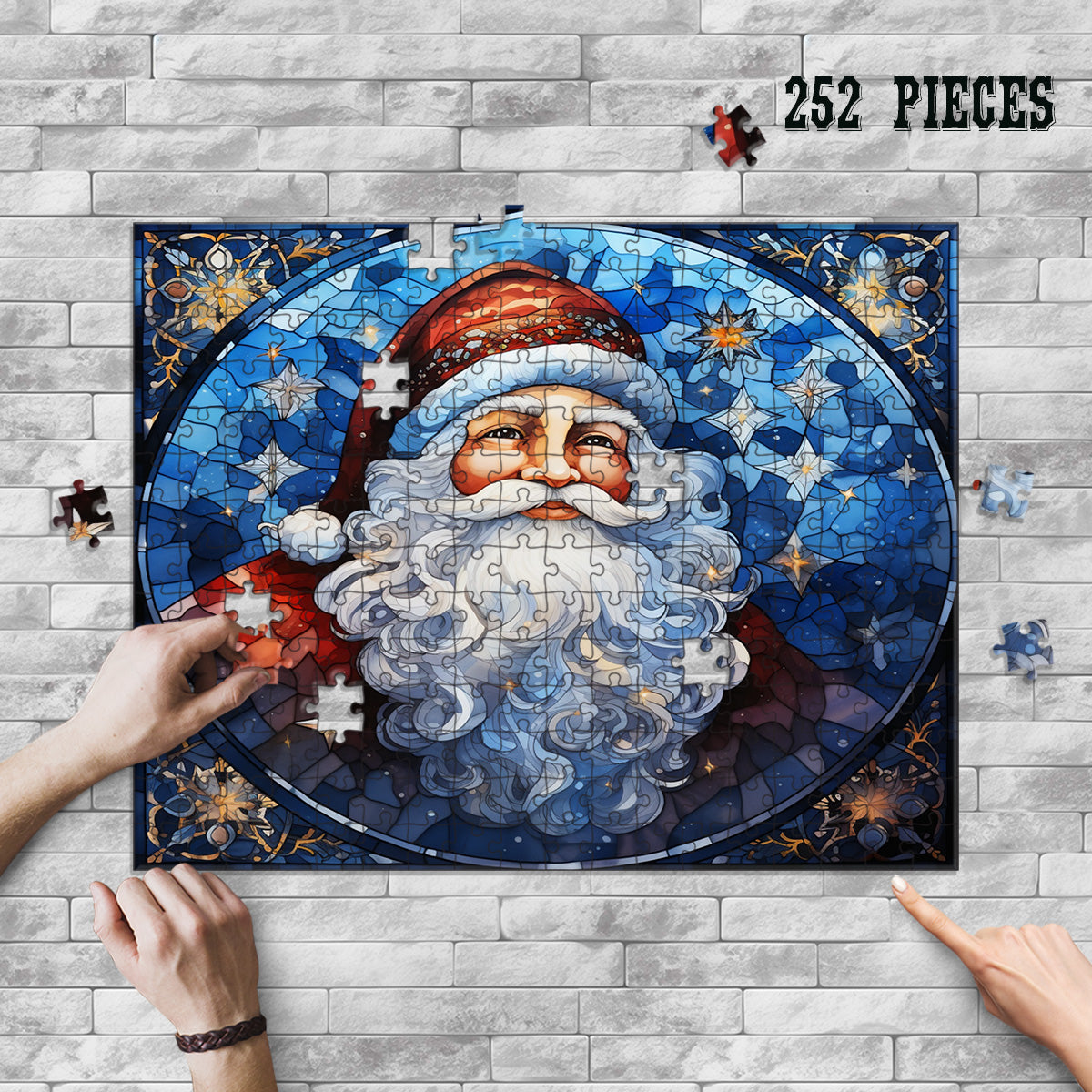 Rectangle Puzzles for All Ages – High-Quality, Durable, and Fun Jigsaw with Precision Laser-Cut Pieces | Stained Glass Art - Christmas Santa Clause