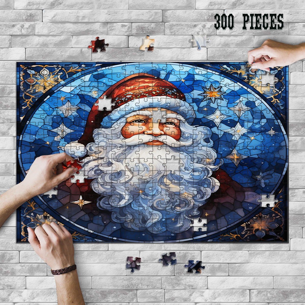 Rectangle Puzzles for All Ages – High-Quality, Durable, and Fun Jigsaw with Precision Laser-Cut Pieces | Stained Glass Art - Christmas Santa Clause
