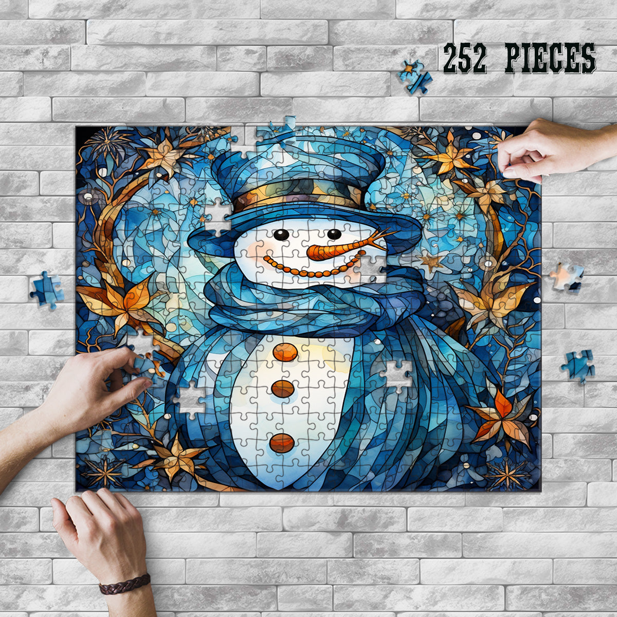 Rectangle Puzzles for All Ages – High-Quality, Durable, and Fun Jigsaw with Precision Laser-Cut Pieces | Stained Glass Art - Christmas Snowman