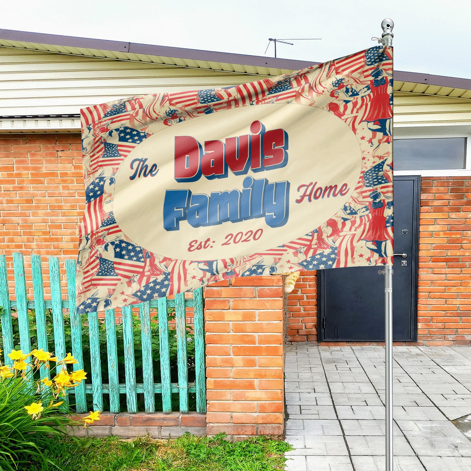 Custom HOUSE FLAGS | Welcome Garden Flag | Personalized Name | Double-Sided, UV Resistant Polyester | Vintage US Flag