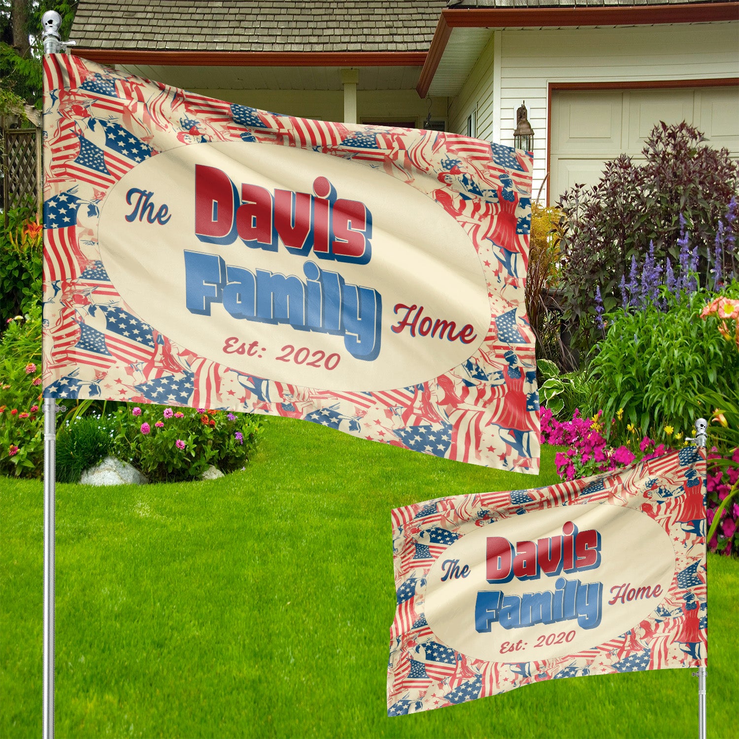 Custom HOUSE FLAGS | Welcome Garden Flag | Personalized Name | Double-Sided, UV Resistant Polyester | Vintage US Flag