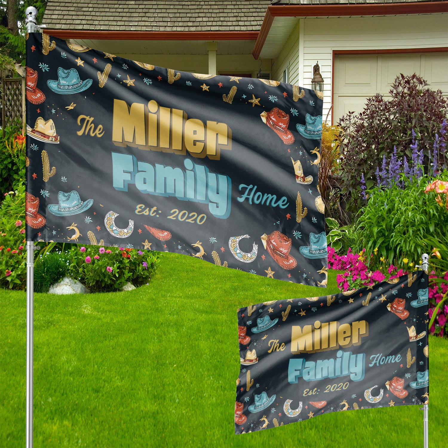 Custom HOUSE FLAGS | Welcome Garden Flag | Personalized Name | Double-Sided, UV Resistant Polyester | South Western Cowboy