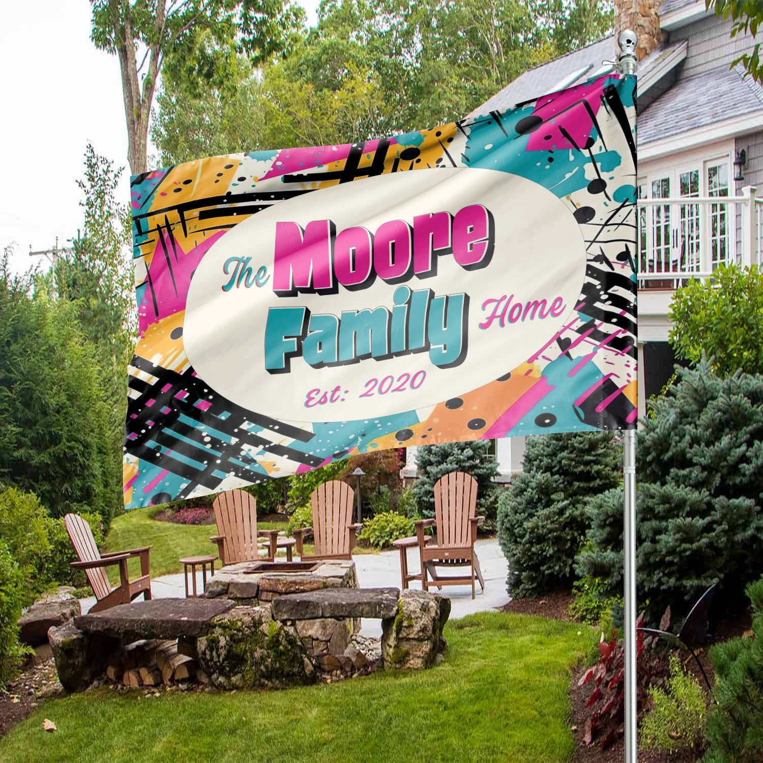 Custom GARDEN FLAGS | Welcome House Flag | Personalized Name | Double-Sided, UV Resistant Polyester | Abstract Splatter