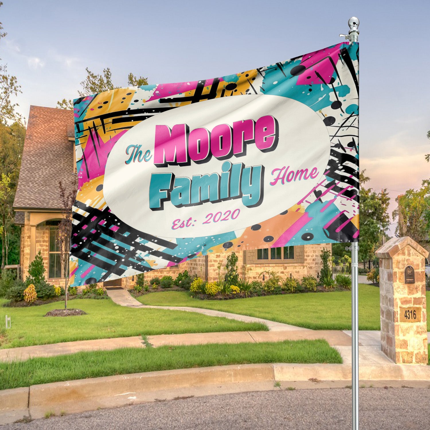 Custom HOUSE FLAGS | Welcome Garden Flag | Personalized Name | Double-Sided, UV Resistant Polyester | Abstract Splatter