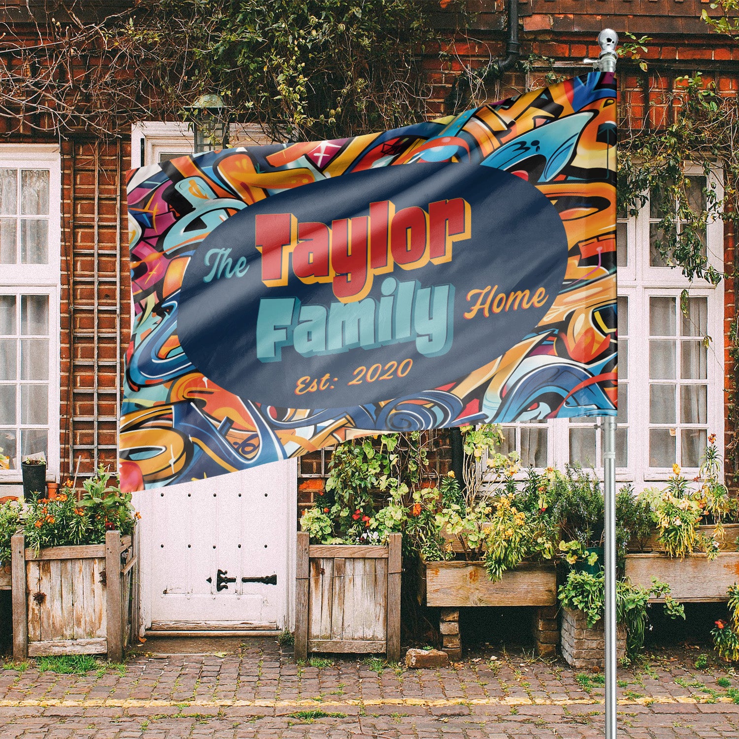 Custom HOUSE FLAGS | Welcome Garden Flag | Personalized Name | Double-Sided, UV Resistant Polyester | Abstract Graffiti