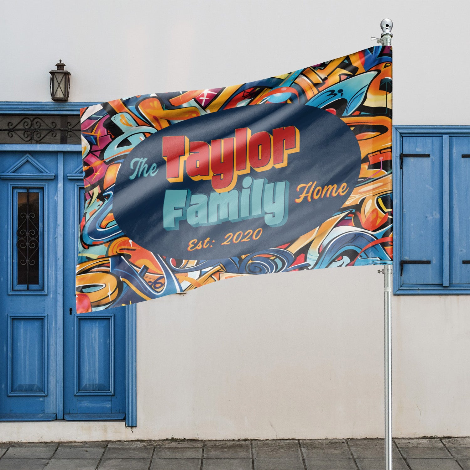 Custom GARDEN FLAGS | Welcome House Flag | Personalized Name | Double-Sided, UV Resistant Polyester | Abstract Graffiti