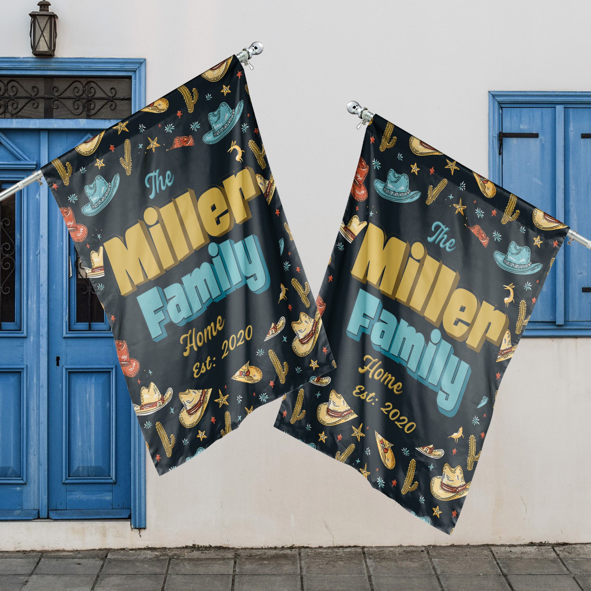 Custom HOUSE FLAGS | Welcome Garden Flag | Personalized Name | Double-Sided, UV Resistant Polyester | South Western Cowboy