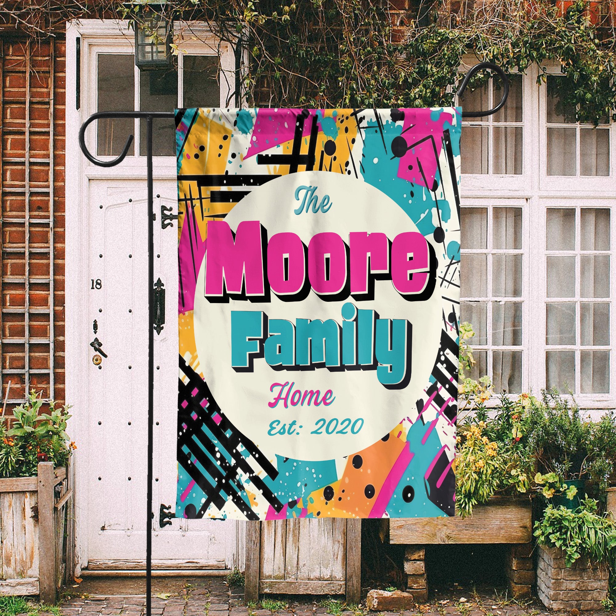 Custom HOUSE FLAGS | Welcome Garden Flag | Personalized Name | Double-Sided, UV Resistant Polyester | Abstract Splatter