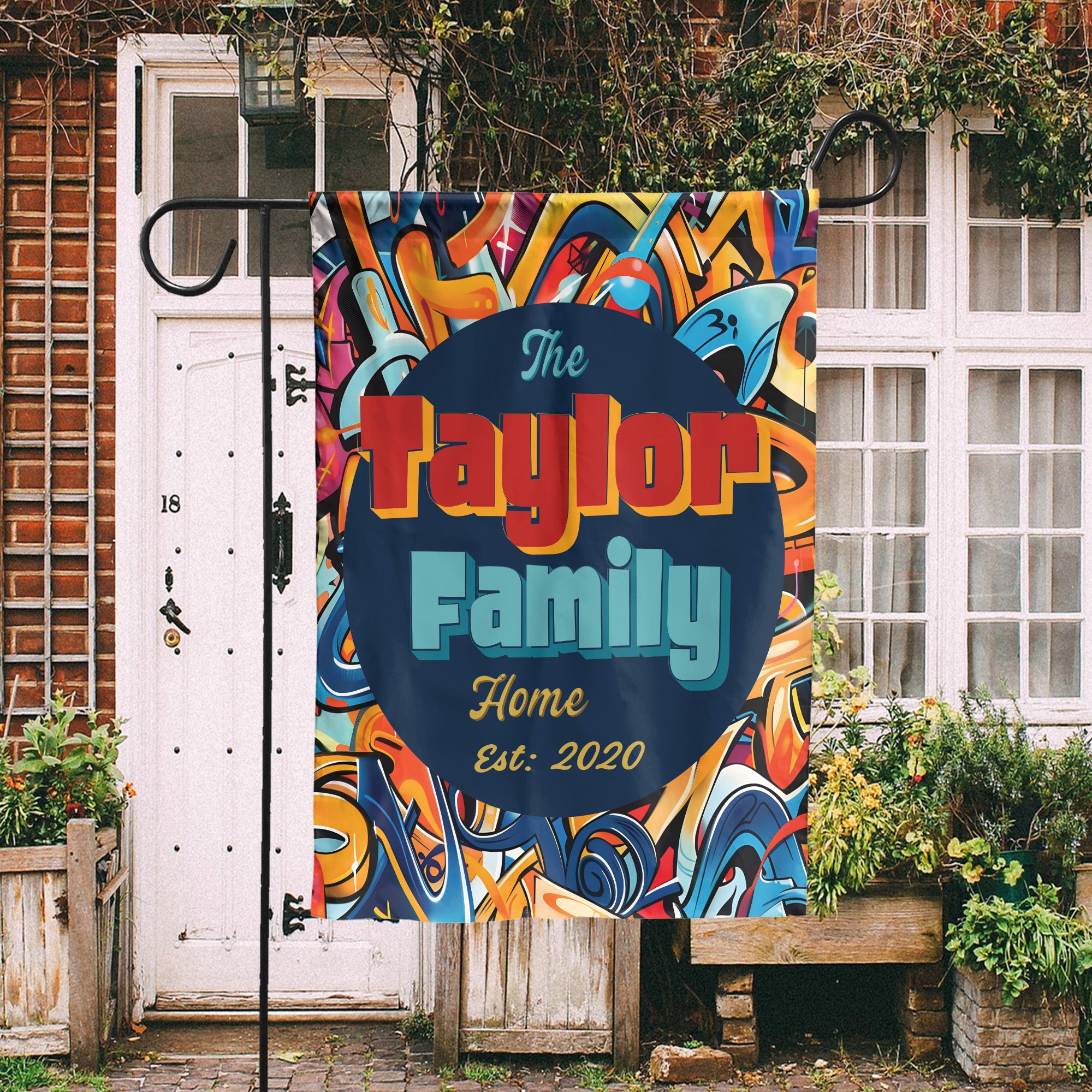 Custom HOUSE FLAGS | Welcome Garden Flag | Personalized Name | Double-Sided, UV Resistant Polyester | Abstract Graffiti