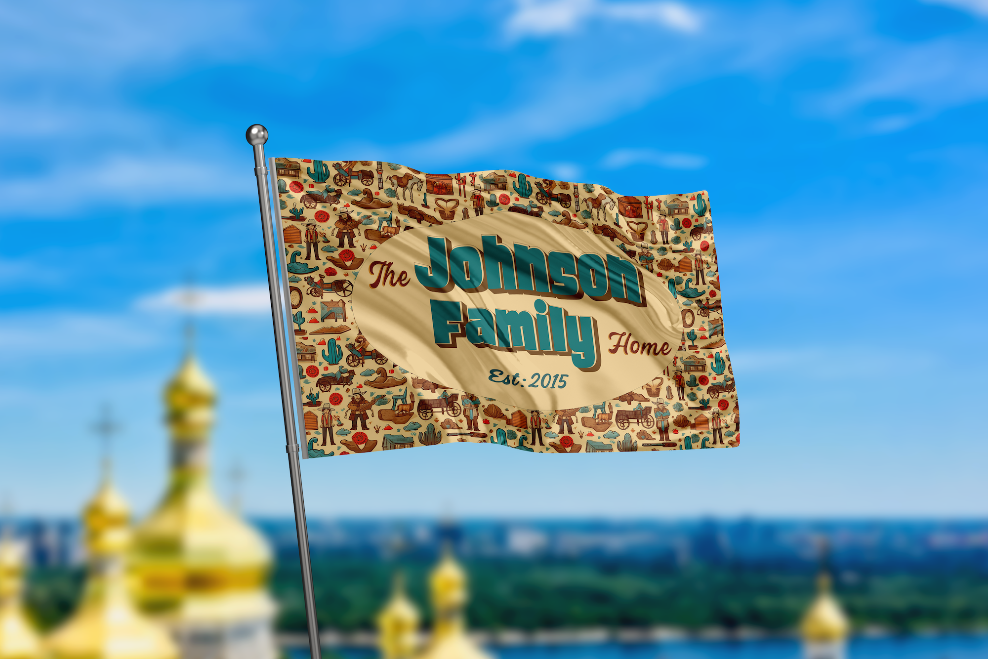 Custom GARDEN FLAGS | Welcome House Flag | Personalized Name | Double-Sided, UV Resistant Polyester | Wild West Village