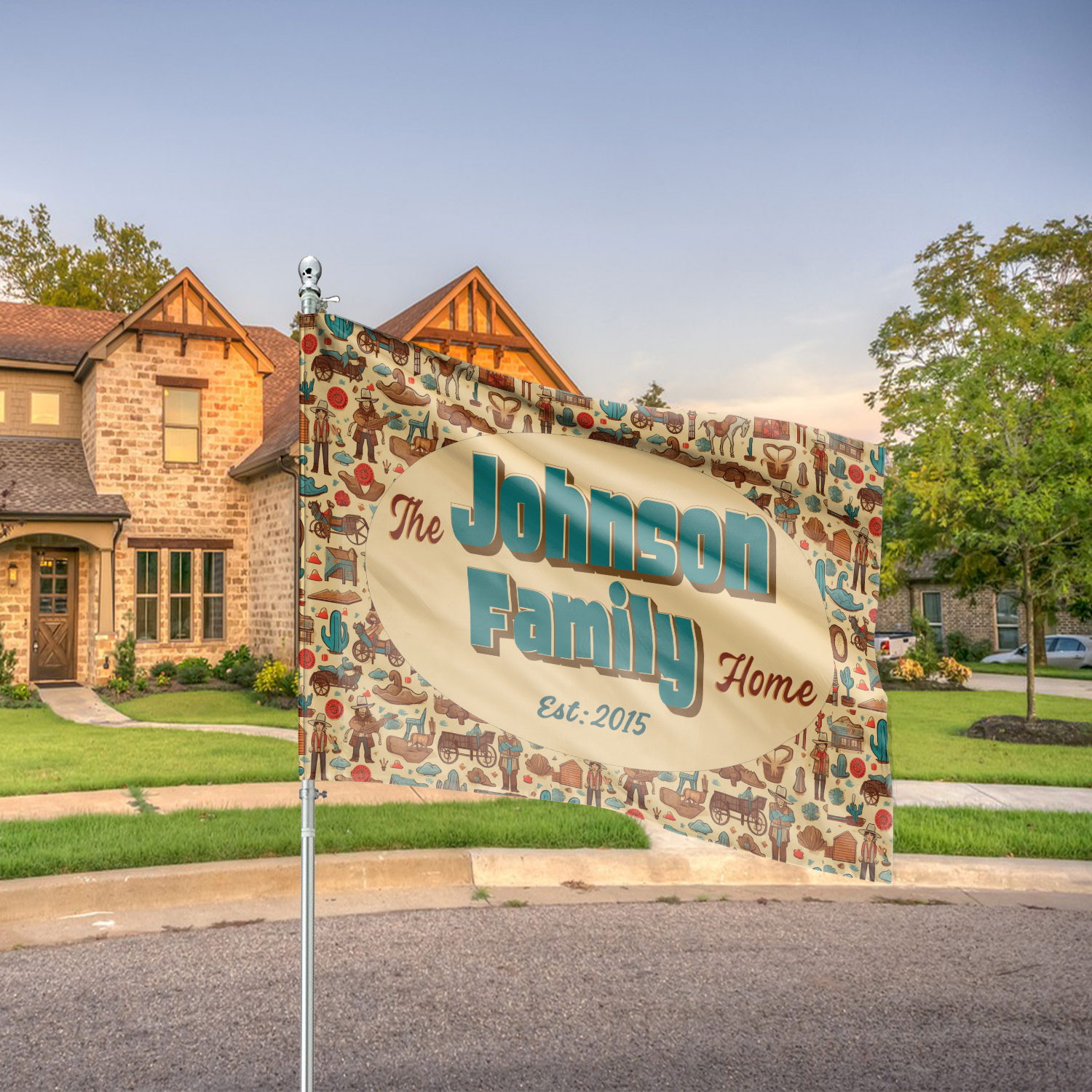 Custom HOUSE FLAGS | Welcome Garden Flag | Personalized Name | Double-Sided, UV Resistant Polyester | Wild West Village