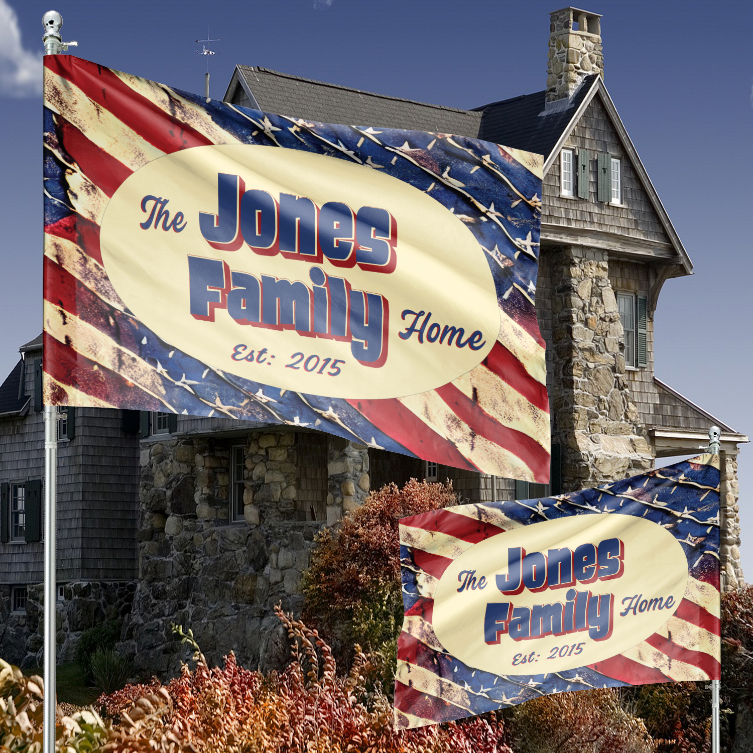 Custom HOUSE FLAGS | Welcome Garden Flag | Personalized Name | Double-Sided, UV Resistant Polyester | Stars and Stripes