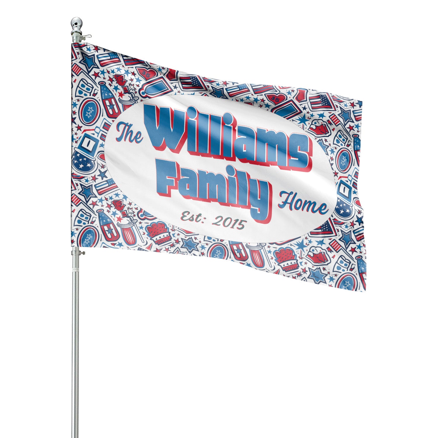 Custom GARDEN FLAGS | Welcome House Flag | Personalized Name | Double-Sided, UV Resistant Polyester | Patriotic Red and Blue