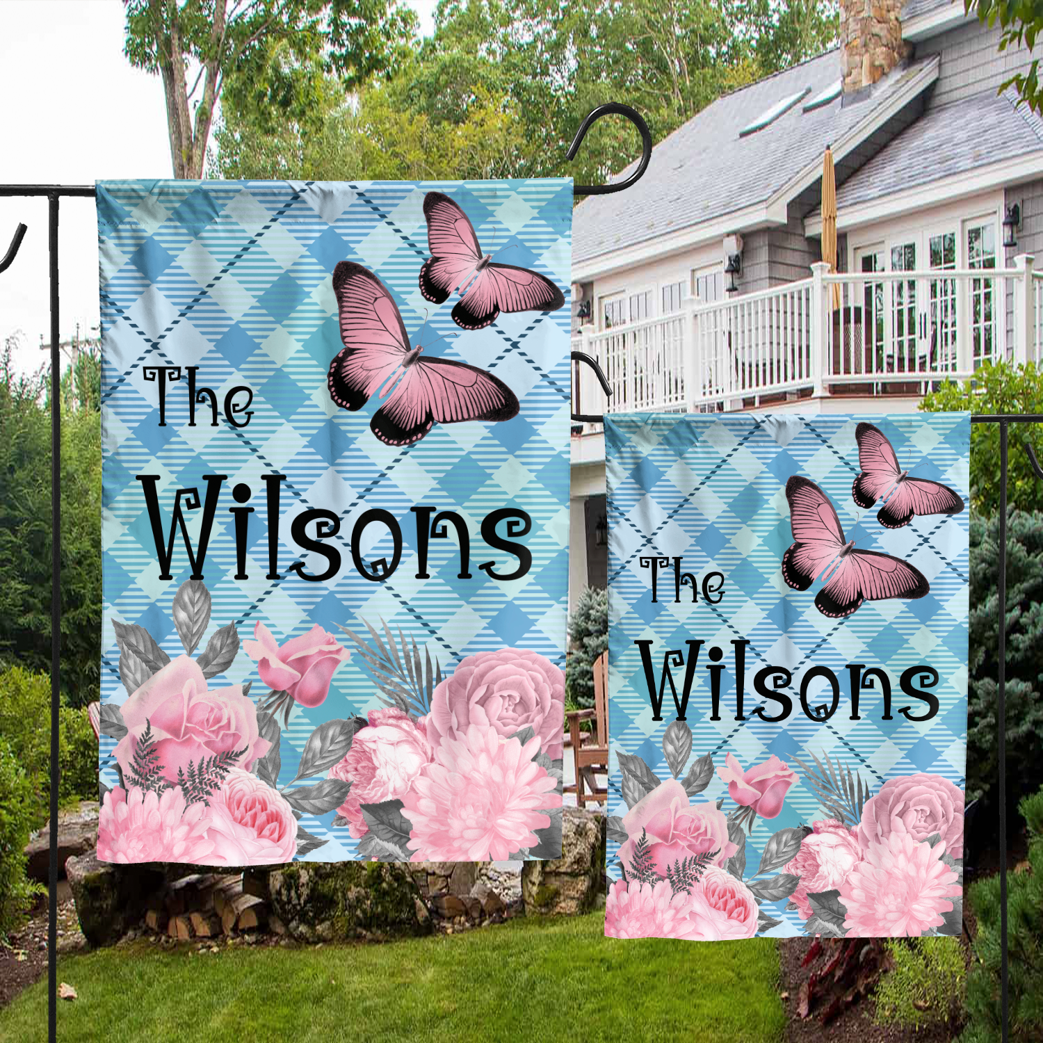 Custom GARDEN FLAGS | Welcome House Flag | Personalized Name | Double-Sided, UV Resistant Polyester | Pastel Pink Halloween