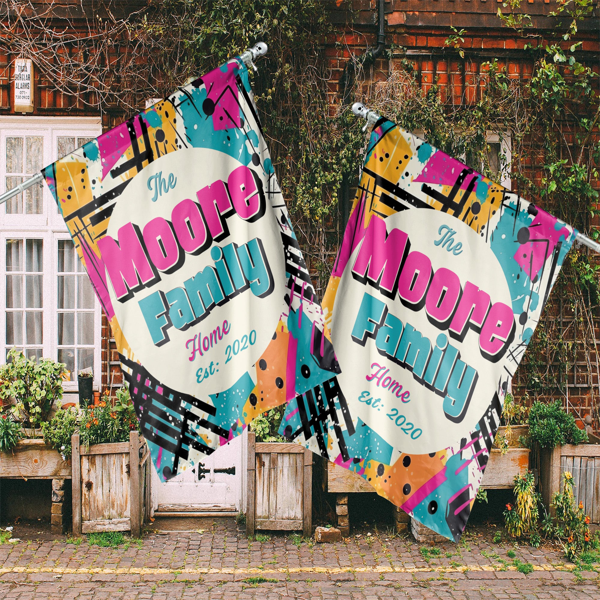 Custom HOUSE FLAGS | Welcome Garden Flag | Personalized Name | Double-Sided, UV Resistant Polyester | Abstract Splatter