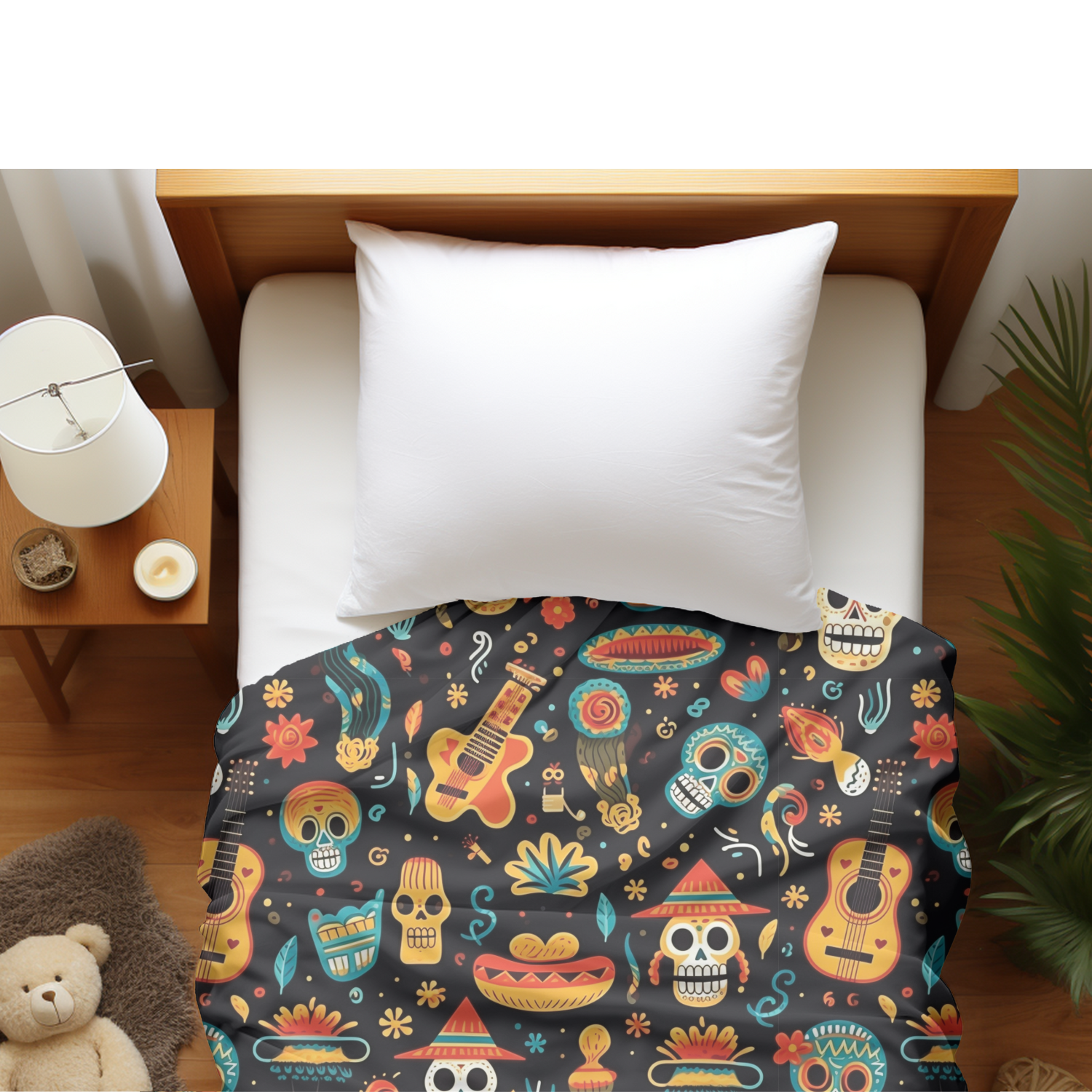 Duvet cover with matching Pillow cases | Luxury Bedding set | Twin, Queen, King Sizes | Day of the Dead Sugar Skulls