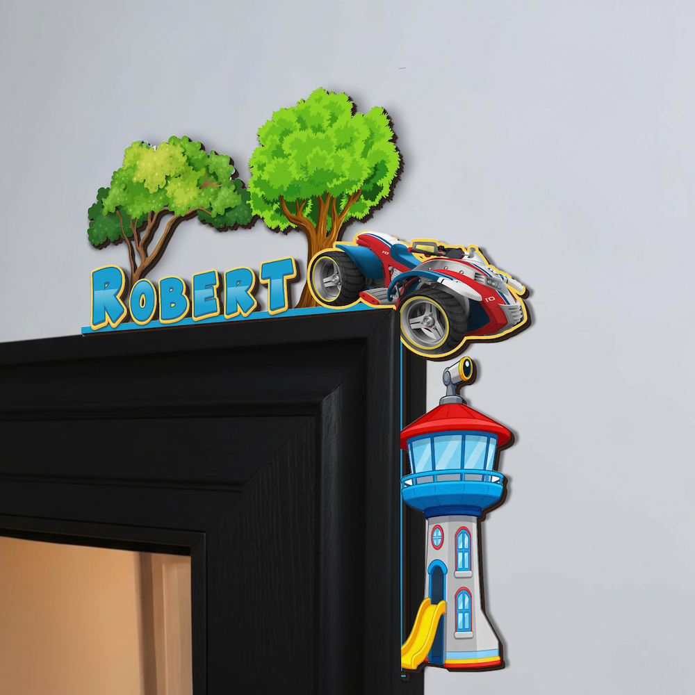 PERSONALIZED Wooden Door Corner | CUSTOM Name Sign | Single/Double Layer | 10” & 15” Sizes | Kids Room Decor | Car Patrol