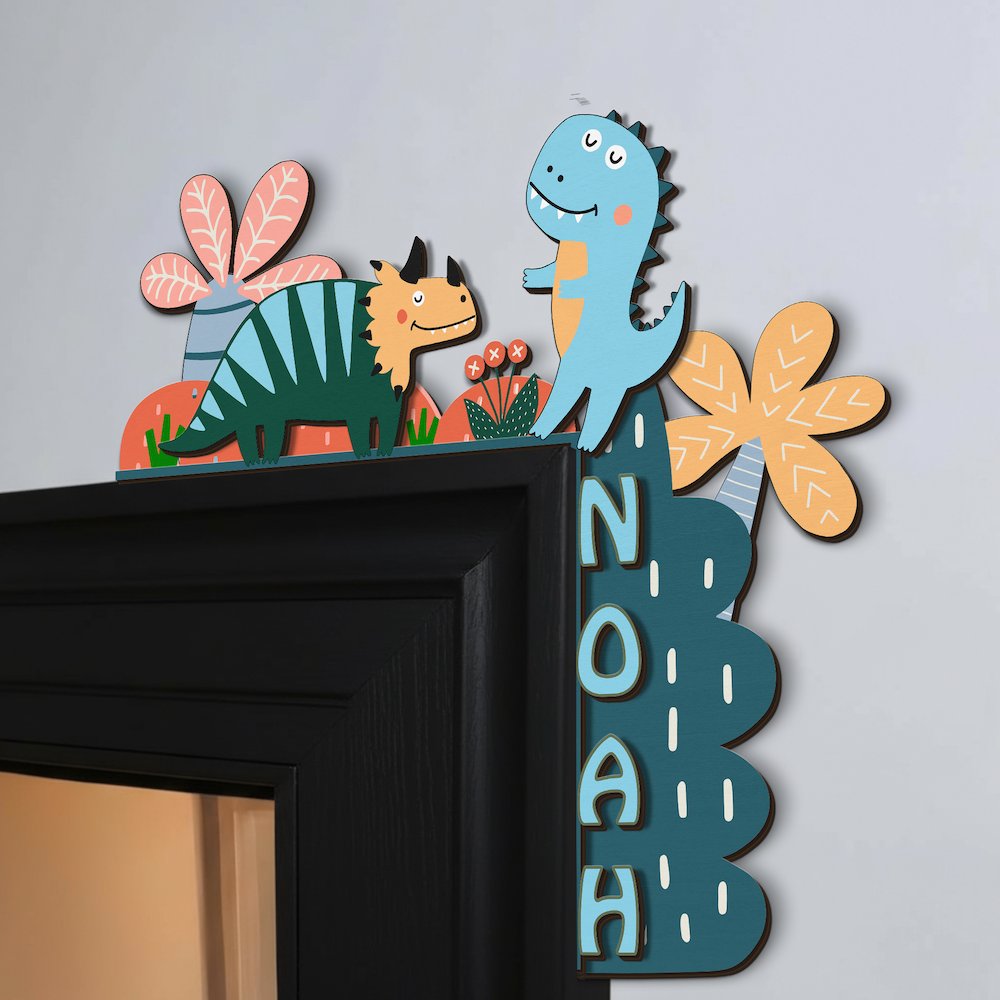 PERSONALIZED Door Corner Sign | Eco Friendly Plywood | CUSTOM Name | 1 or 2 Layers | 10” & 15” Sizes | Kids Room Decor | Cute Dinosaur