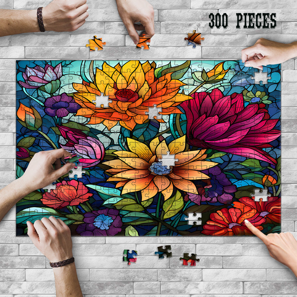 Rectangle Puzzles for All Ages – High-Quality, Durable, and Fun Jigsaw with Precision Laser-Cut Pieces | Stained Glass Art Flower Power