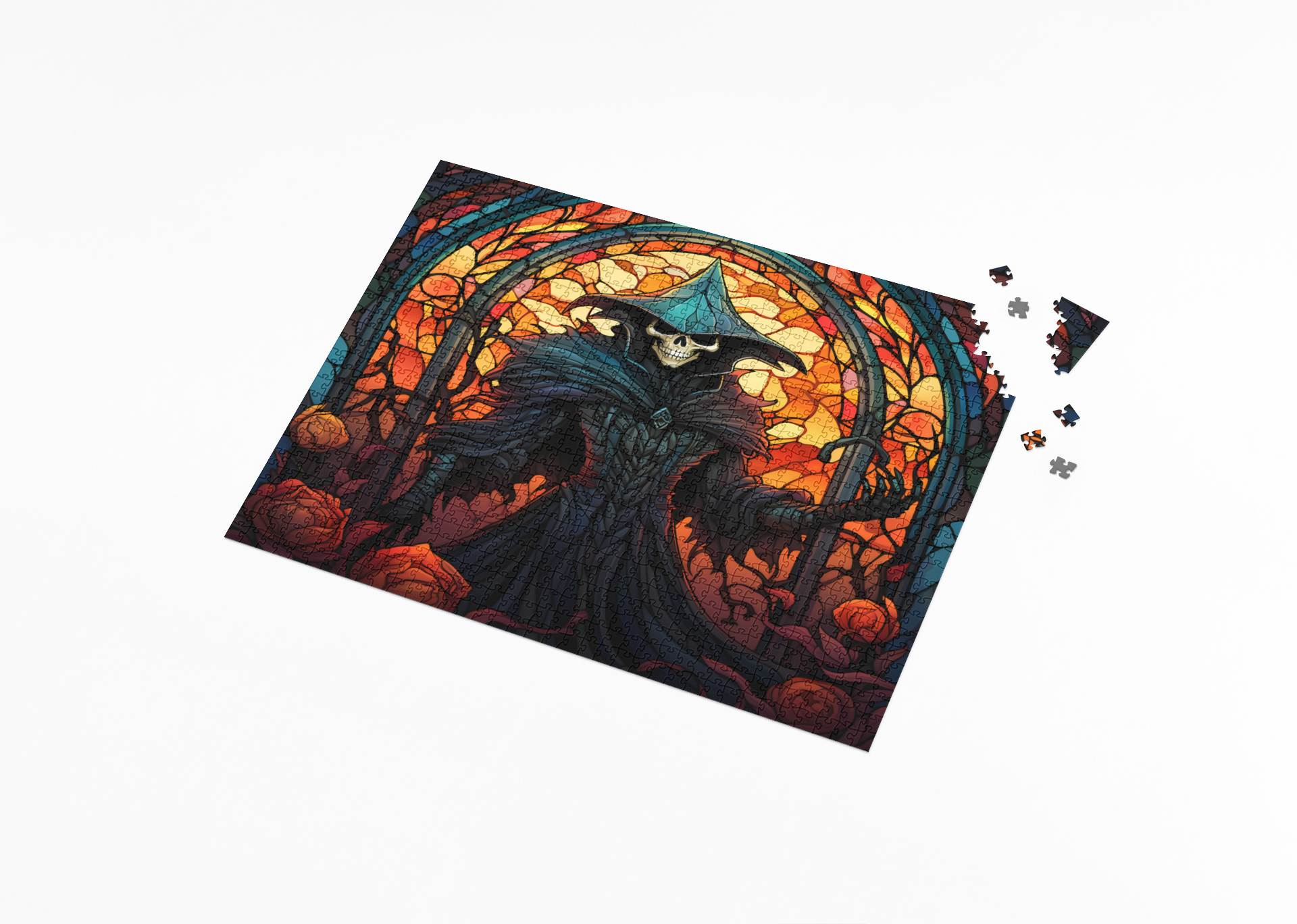 Rectangle Puzzles for All Ages – High-Quality, Durable, and Fun Jigsaw with Precision Laser-Cut Pieces | Stained Glass Art -Halloween Skeleton