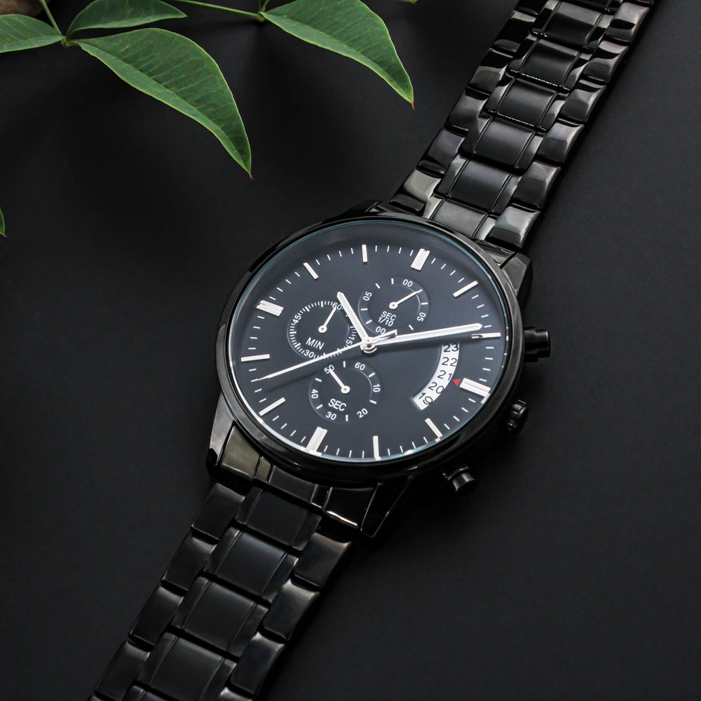 Engraved Black Chronograph Watch - Personalized Gift for Grandpa | Durable, Stylish, and Functional - Unforgettable Childhood