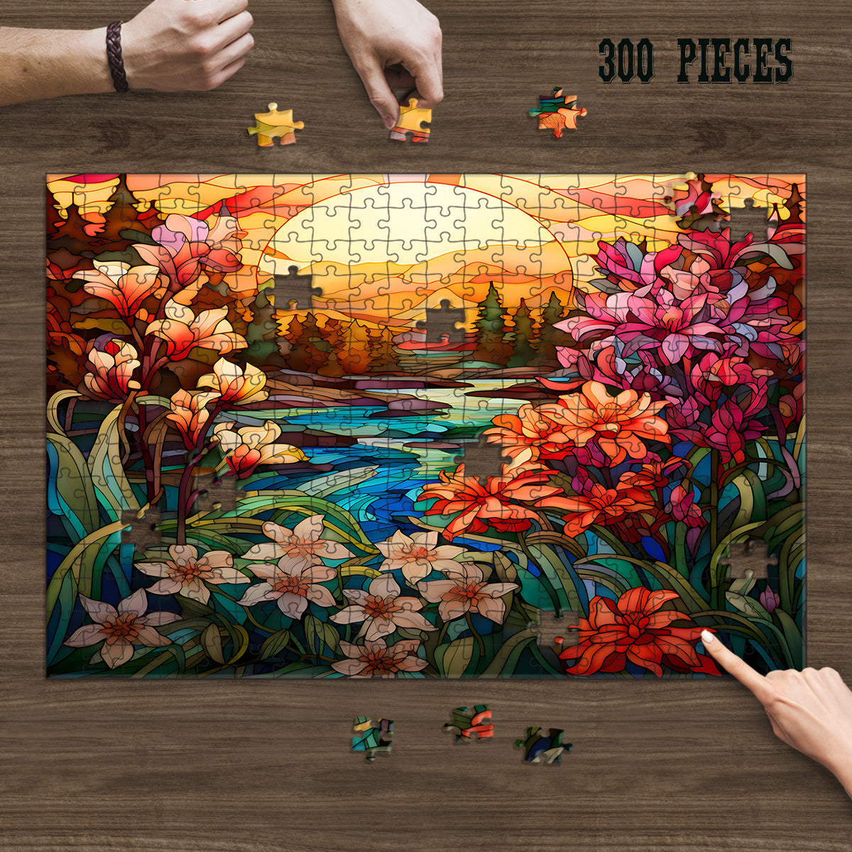Rectangle Puzzles for All Ages – High-Quality, Durable, and Fun Jigsaw with Precision Laser-Cut Pieces | Stained Glass Art -Magical Sunset