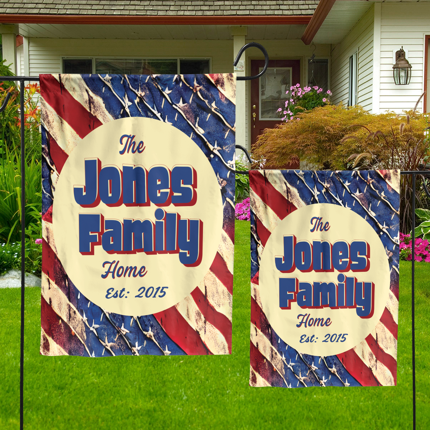Custom GARDEN FLAGS | Welcome House Flag | Personalized Name | Double-Sided, UV Resistant Polyester | Stars and Stripes