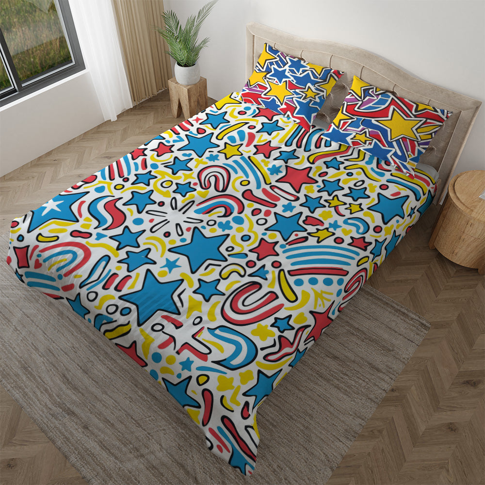 Duvet cover with matching Pillow cases | Luxury Bedding set | Twin, Queen, King Sizes | US Patriotic Graffiti