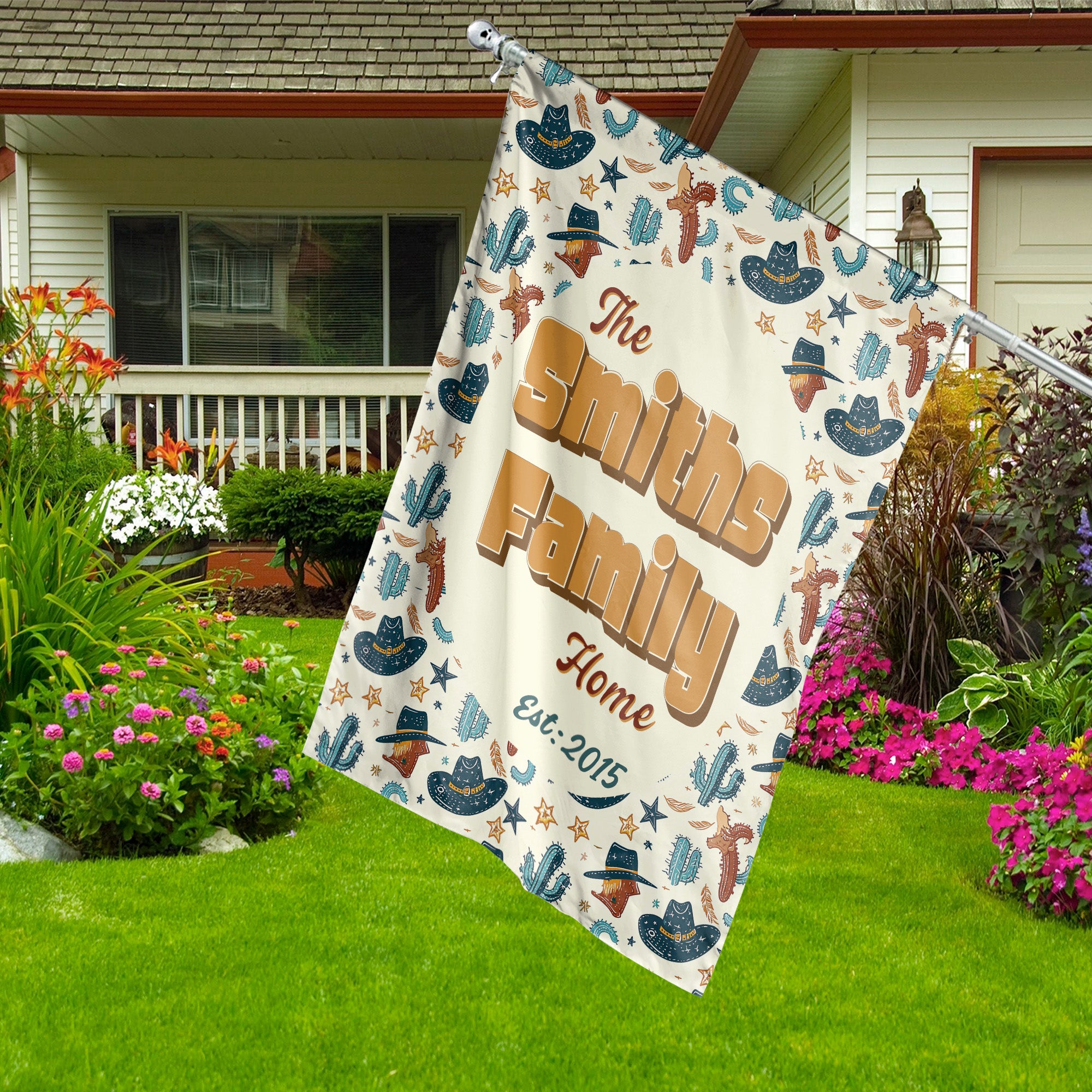 Custom GARDEN FLAGS | Welcome House Flag | Personalized Name | Double-Sided, UV Resistant Polyester | Cowboy Rodeo