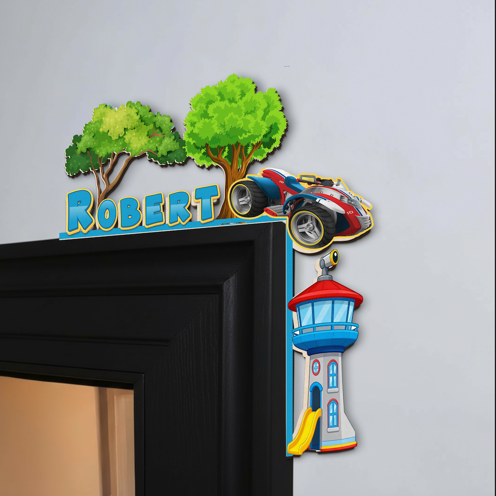 PERSONALIZED Wooden Door Corner | CUSTOM Name Sign | Single/Double Layer | 10” & 15” Sizes | Kids Room Decor | Car Patrol