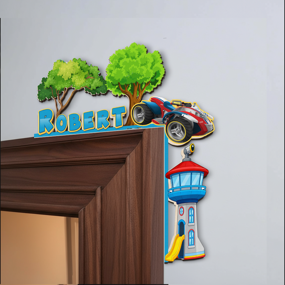 PERSONALIZED Wooden Door Corner | CUSTOM Name Sign | Single/Double Layer | 10” & 15” Sizes | Kids Room Decor | Car Patrol