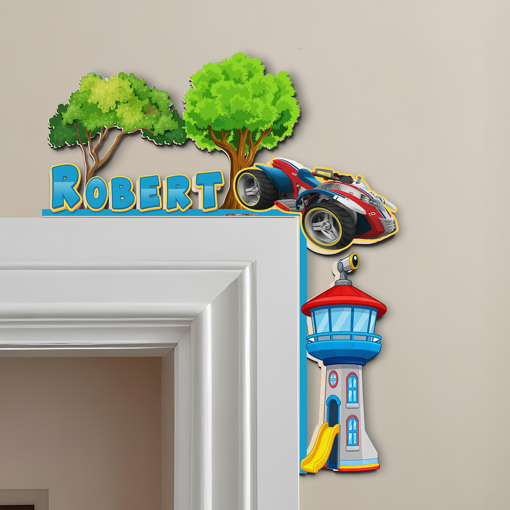 PERSONALIZED Wooden Door Corner | CUSTOM Name Sign | Single/Double Layer | 10” & 15” Sizes | Kids Room Decor | Car Patrol