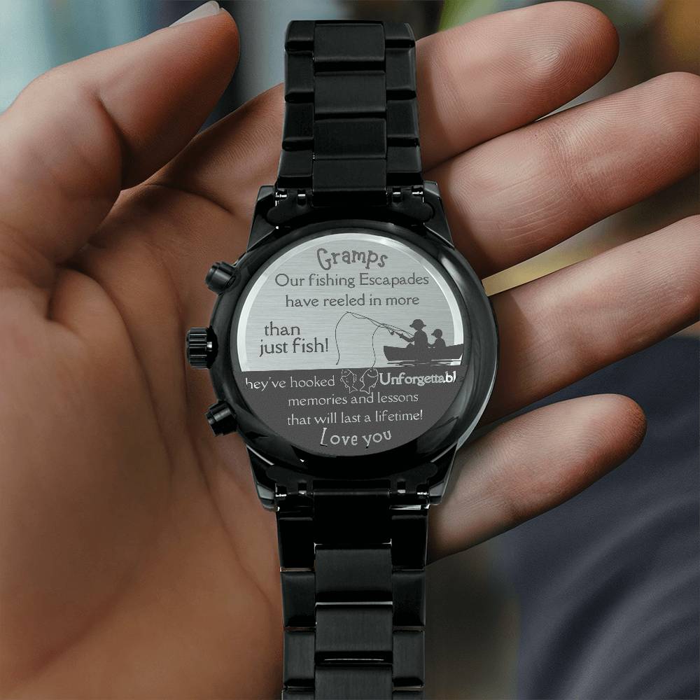 Engraved Chronograph watch | Unique Meaningful gift for Grandfather on National Grandparents Day | Sentimental Keepsake | Fishing Memories