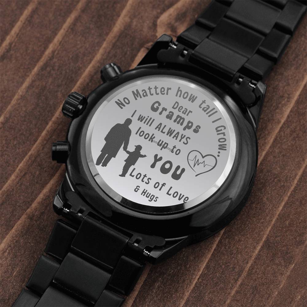 Engraved Black Chronograph Watch - Personalized Sentimental Gift for Grandpa | Durable, Stylish, and Thoughtful - Always Look Up to You