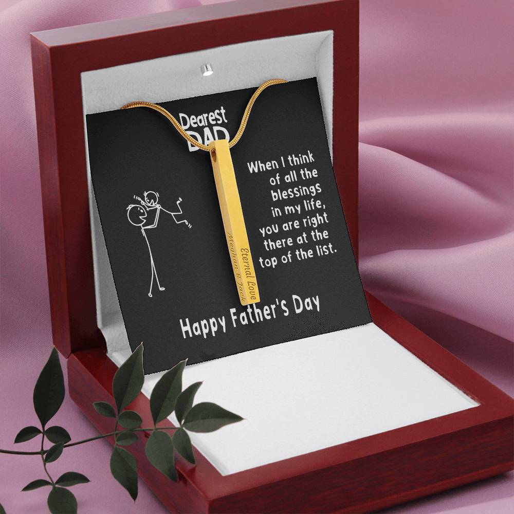 Cute Father's Day Personalized Vertical Bar / Stick Necklace | To Father from Son - You are my Blessing