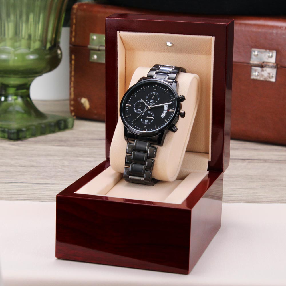 Engraved Black Chronograph Watch - Personalized Gift for Grandpa | Durable, Stylish, and Functional - Unforgettable Childhood