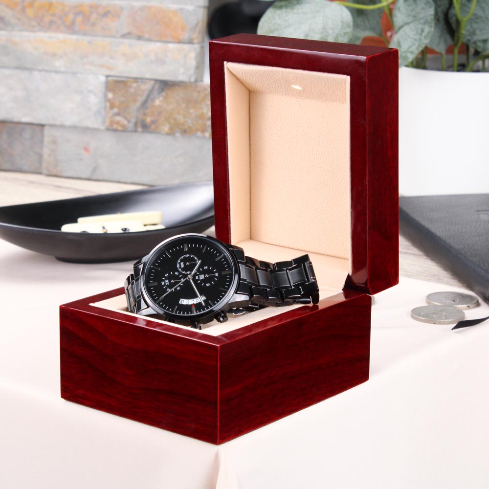 Engraved Black Chronograph Watch - Personalized Gift for Grandpa | Durable, Stylish, and Functional - Unforgettable Childhood
