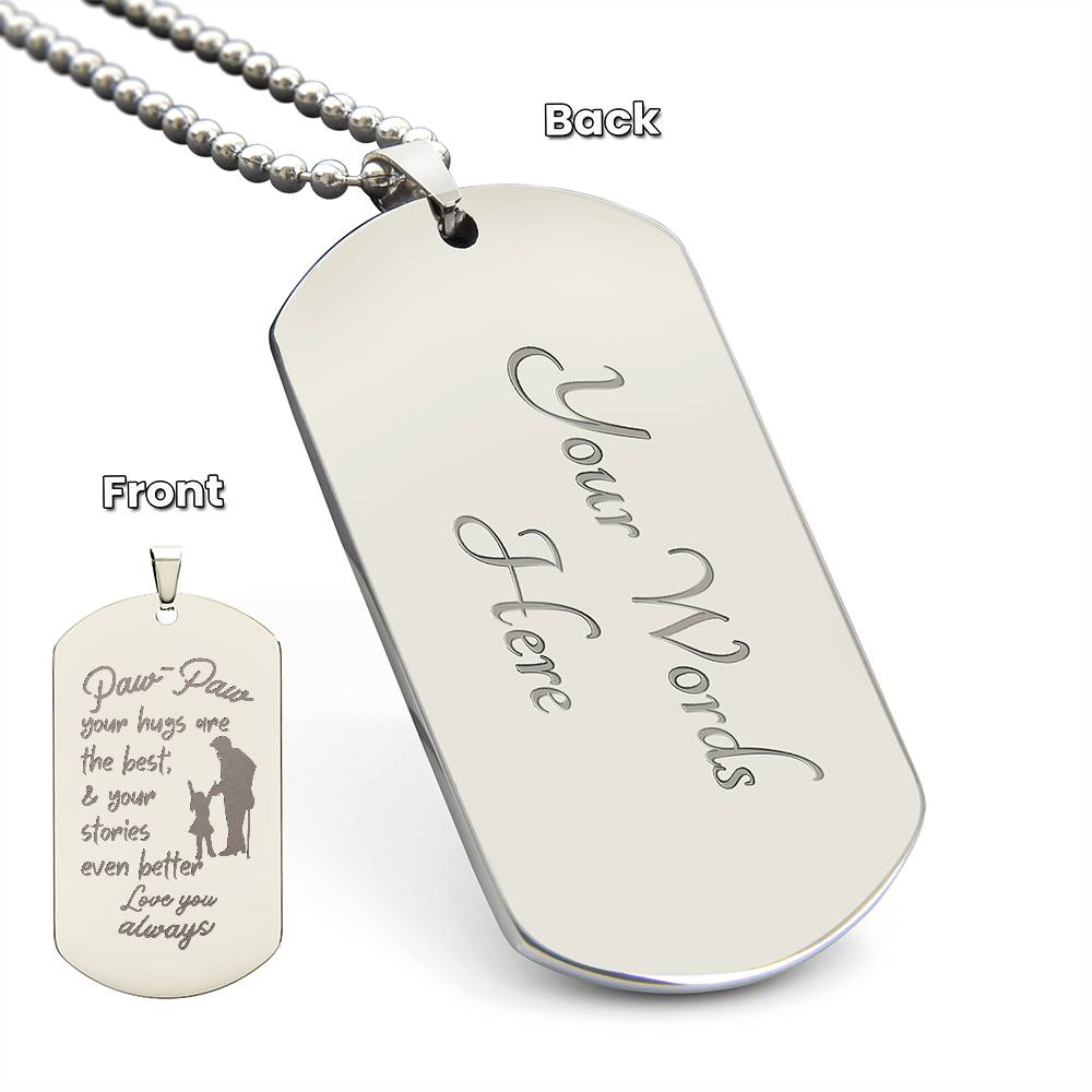 Engraved Dog Tag Necklace with Ball Chain | Personalized Unique Sentimental Gift for Grandfather who has everything | PawPaw Stories