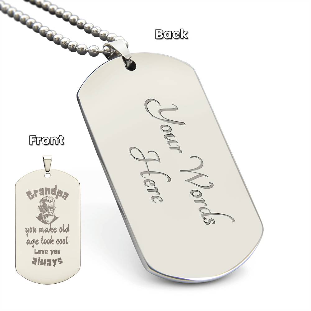 Engraved Dog Tag Necklace with Ball Chain | Personalized Unique Sentimental Gift for Grandfather who has everything  | Cool Grandpa